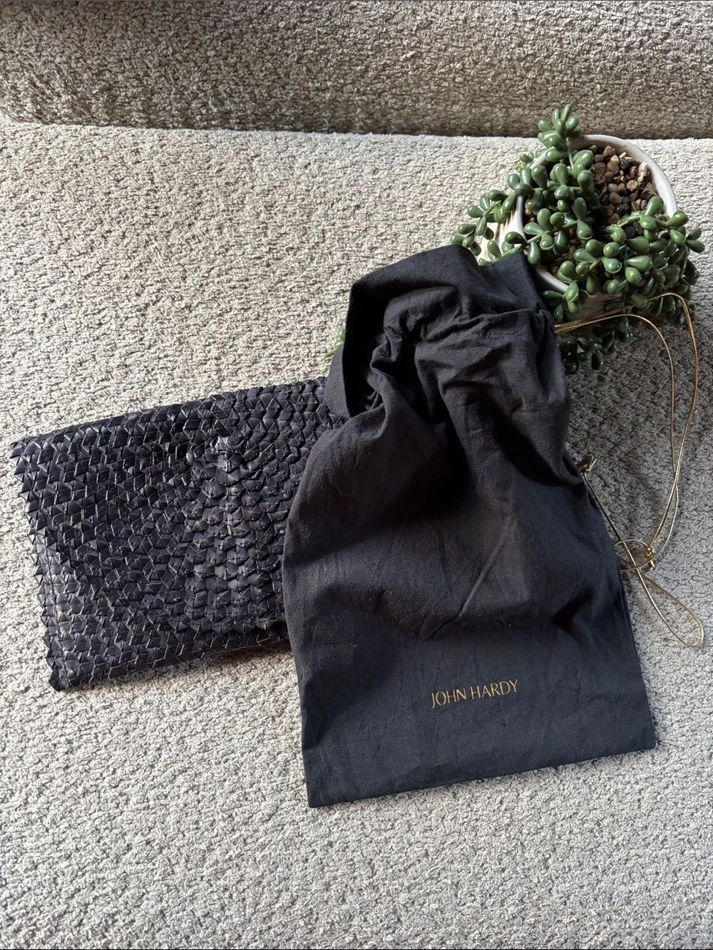 John Hardy Black Woven Leather Clutch with Branded Dust Bag